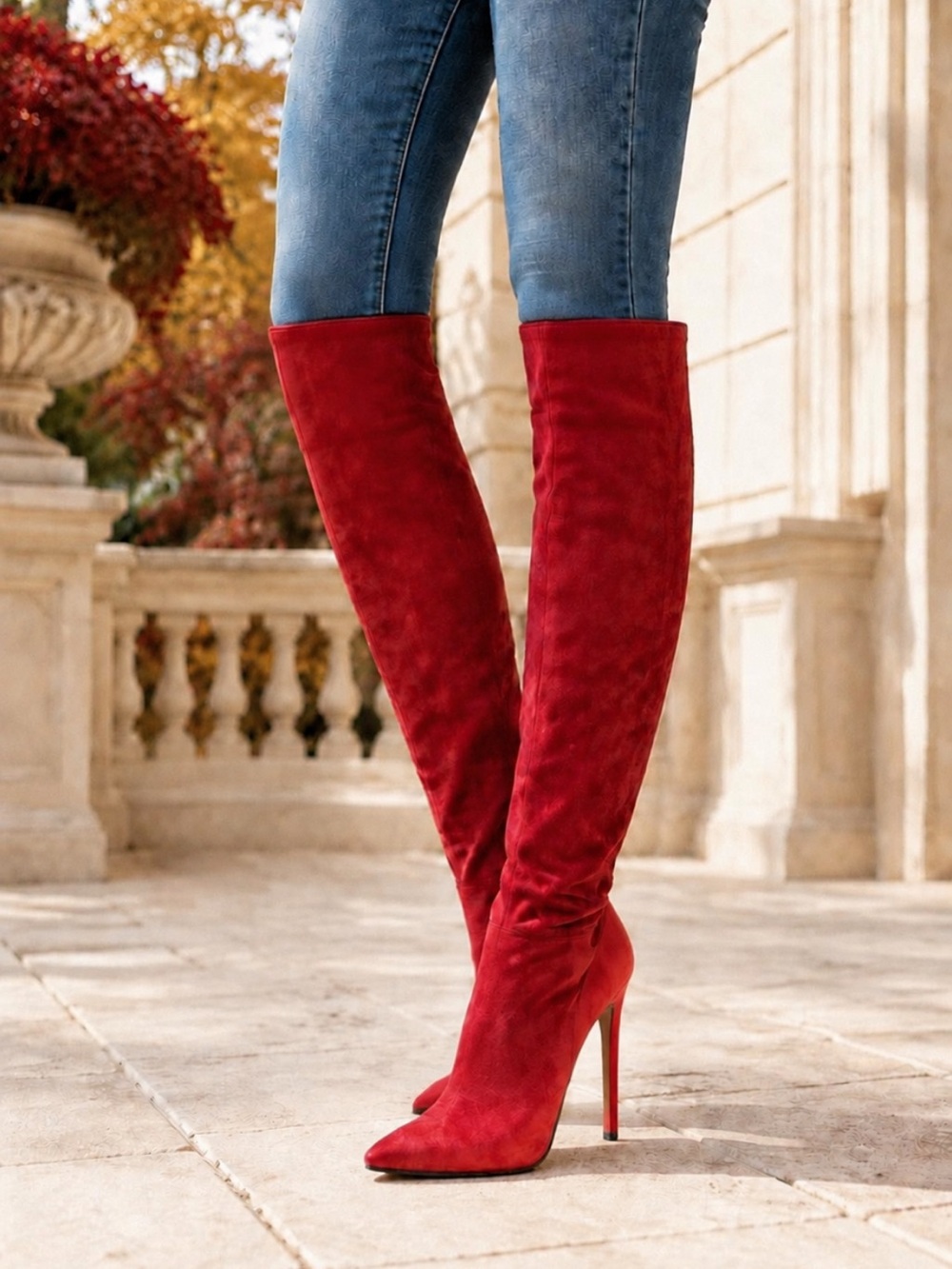 Gorgeous Aldo crimson red Suede Over-the-Knee Pointed Stiletto Boots❤️9